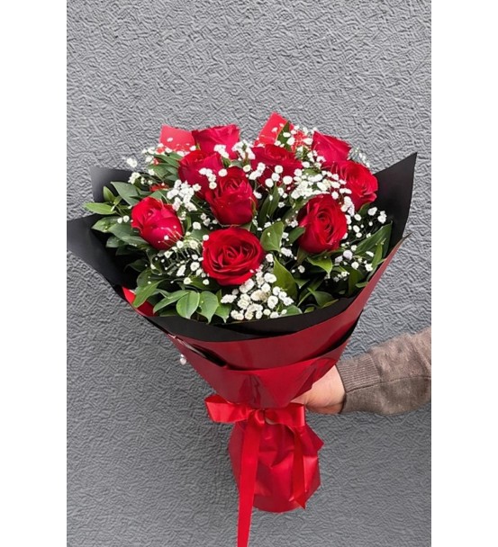 9'lu Kırmızı Gül Buketi